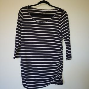 Motherhood Side Ruched Tee Blue With White Stripes